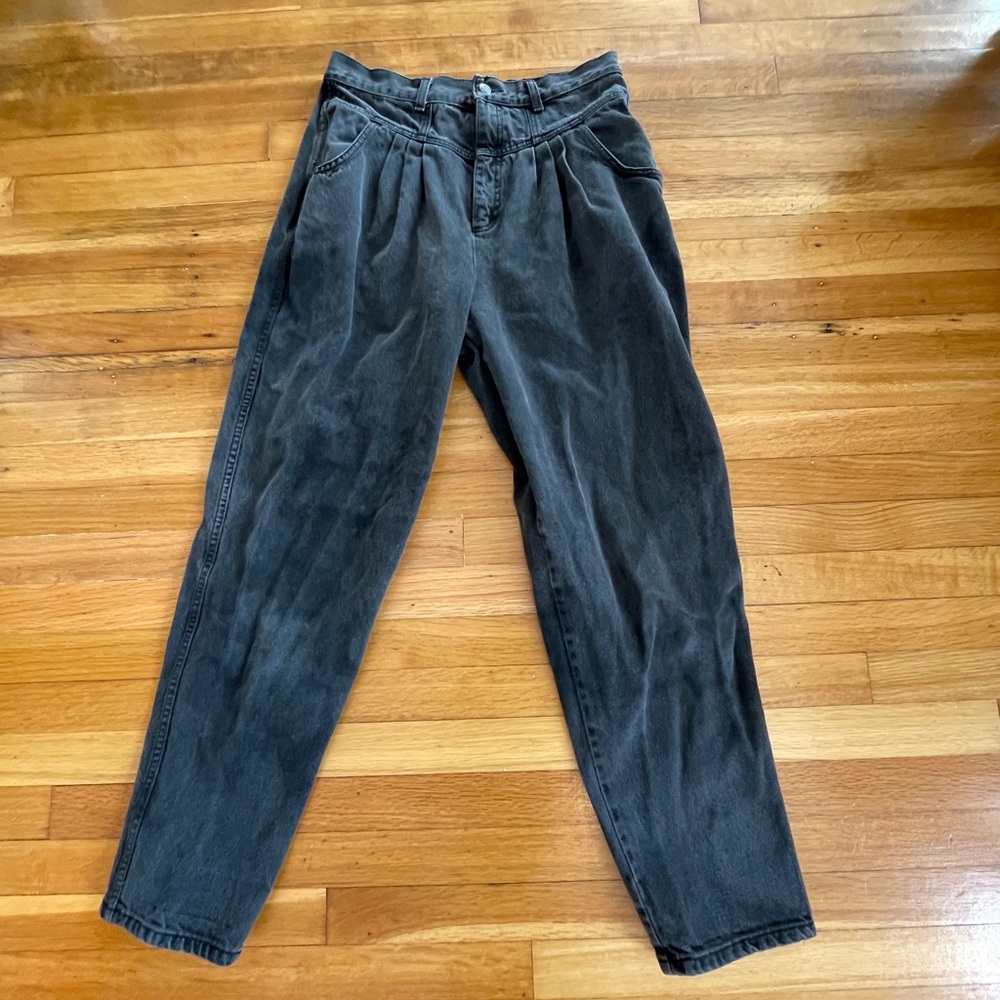 Vintage Pleated Black Denim Jeans